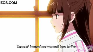 in this hentai, the sensei tries to fit his big cock in the student's tight pussy