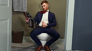 Mature Boss Catches Employee Jerking In Bathroom