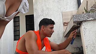 builder says, 'fuck my boss's blonde wife on the outdoor deck' as ann rides angel cruz