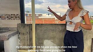 builder says, 'fuck my boss's blonde wife on the outdoor deck' as ann rides angel cruz