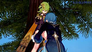 in this genshin impact hentai, shenhe, collei, and xingqiu have intense sex