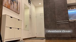 I wait a delivery guy to show him something interesting exhibitionist girl with big tits.