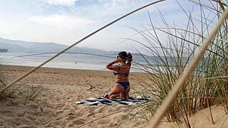 CAUGHT! Curvy Milf Changing and Working Out on Beach!