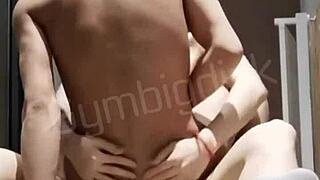 handsome twink gets bent over for big cock bareback fuck in gym, sloppy blowjob first