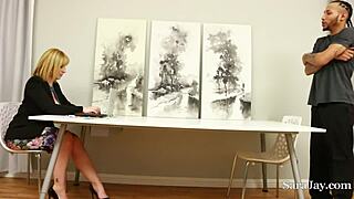 Hey, this mature office lady sara jay is working hard in heels and blonde hair