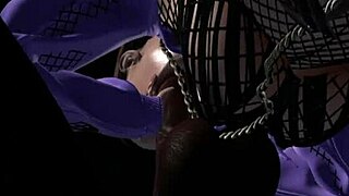 Black man takes Asian woman hard in virtual theater scene.