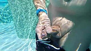 Gay Guy Feels Excited Jerking Off His Monster Cock in Public Thermal Pool Underwater