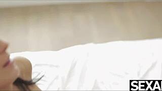 Petite lesbian beauties kiss and finger pussies while licking to orgasms.