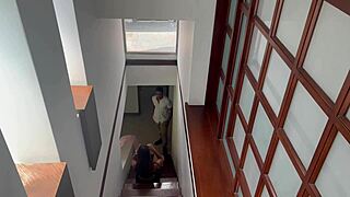 Fucking my real estate client while his fiancée sees the kitchen, I seduce him on the stairs showing my pussy and ass.