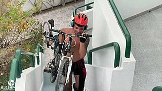 After biking, we ride Leo Bulgari and Xisco's big cock for fun.