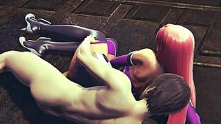 3D animated hentai featuring tight pussy creampie and facial