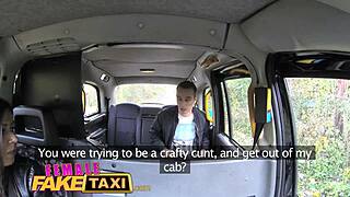 Fake taxi driver scores with hot brunette!