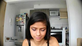 This gorgeous Latina brunette sucks me dry and swallows every drop