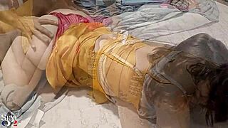 French Amateur in Yellow Satin Gets Deepthroat Action!