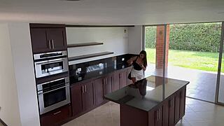 Fucking my real estate client while his fiancée sees the kitchen, I seduce him on the stairs showing my pussy and ass.