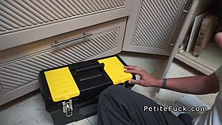 petite asian bangs without panties in kitchen