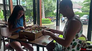 Lost game results in outdoor walk with cum on face in public setting