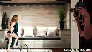 Ali Novak mounts April Snow and drills her with a strap-on in this lesbian scene