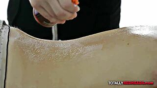 ginger gets horny during oiled massage and fucks