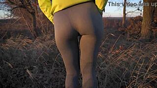 Teen Japanese shows off PAWG ass in tight spandex leggings outdoors