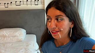 Lost game results in outdoor walk with cum on face in public setting