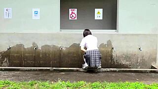 Can you believe this shy Japanese cosplay girl lost control with aphrodisiac, masturbating outdoors?