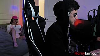 Stepsis gobbling gamer cock while riding with big tits exposed