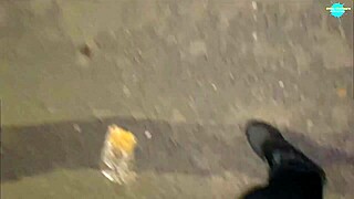 Street Whore Inserts Items Into Pussy On The Run