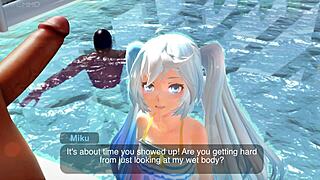 Why Is Miku So Wet at the Pool in 3D Cartoon Tease?