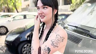 brunette swallows from her boyfriend caught