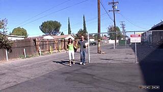 Muscular Stud Opens Ebony Babe's Shaved Pussy Before Jizz Finale.