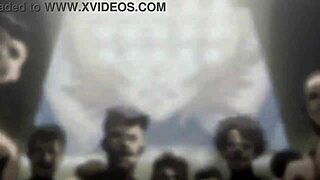 Taimanin Asagi faces humans in this hardcore hentai gangbang scene.