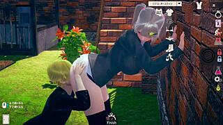 Bright AI girl plays erotic hentai with blonde big tits JK in 3D CG