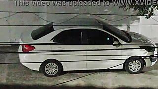 She meets her lover in the car in front of the house and returns smiling