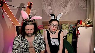 our cute couple dances in the bedroom