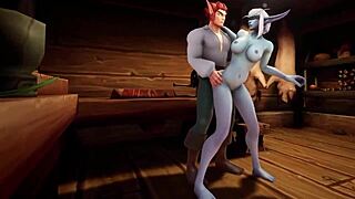 in warcraft porn parody, elf fucks night elf with blindfold in kitchen, tight pussy and anal.