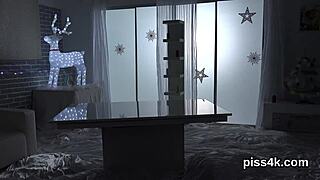 Natural lesbian chicks get splashed with pee and squirt wet cunts.