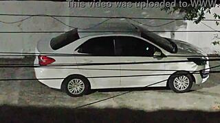 She meets her lover in the car in front of the house and returns smiling