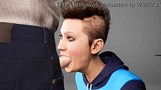 Quick deepthroat blowjob in 3D anime hentai clip