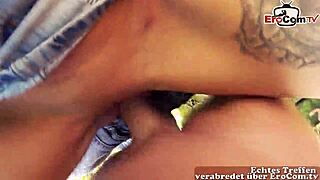 at home, brunette gives blowjob leading to huge cumshot in mouth, amateur gay fun.