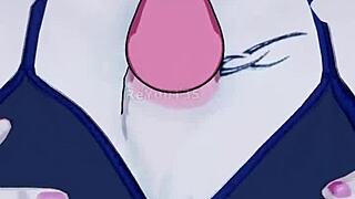 The new employee in the mature office team handles her first day with big tits and boobs in 3d anime style.