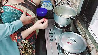 indian wife cooking while her ass gets drilled by cuckold hubby 😈
