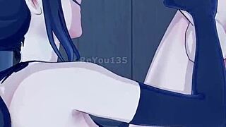 The new employee in the mature office team handles her first day with big tits and boobs in 3d anime style.