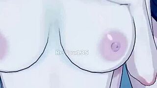 The new employee in the mature office team handles her first day with big tits and boobs in 3d anime style.