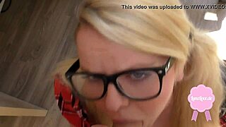 cute blond girl fucked in uniform big cumshot on her glasses