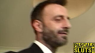 Classy submissive in heels gets spanked during rough blowjob.