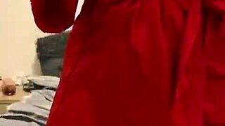 I watch this brunette in red lingerie play with her big tits, but I mean, she's so petite and sexy