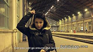 Hungarian hottie slams huge cock outdoors