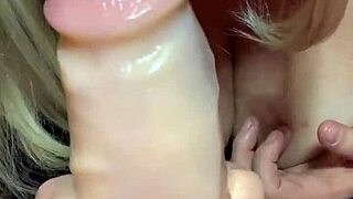 Amateur Wife Sucks Monster Dildo While Tit Fucking on Webcam