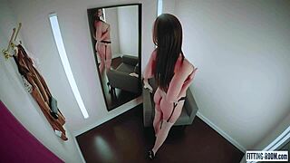 fitting-room: little caprice puts on stockings and fucks her pussy?